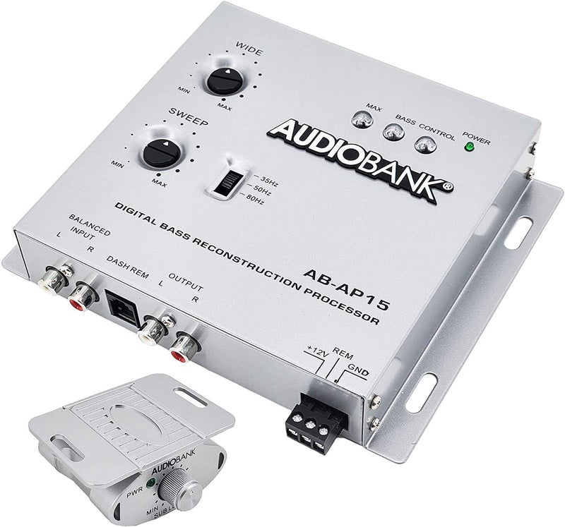 Audiobank 1/2 Din Car Audio Digital Bass Processor, Sound Restoration & Crossover for Car Subwoofer with Bass Knob/Input Level: 15V RMS & Output Level: 13.5V Peak - Image 1